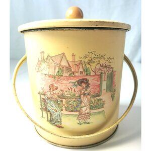 VINTAGE Kate Greenaway Collection Tin Pail Moisture Control Lid U.K. Patent